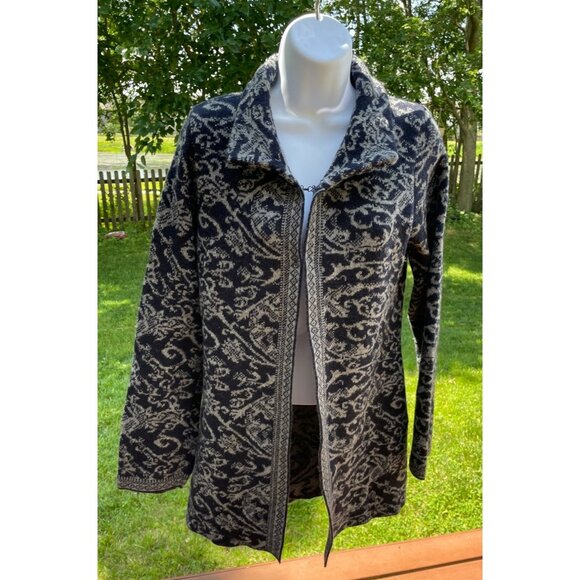 A. Ida Made In Italy Wool Blend Navy & Gray Patterned Knit Cardigan Sweater Jack - Picture 1 of 9